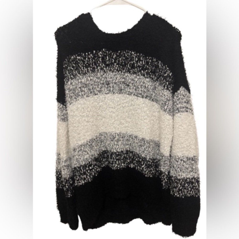 SO Black, Gray & Cream Ombre Fuzzy Crew Sweater